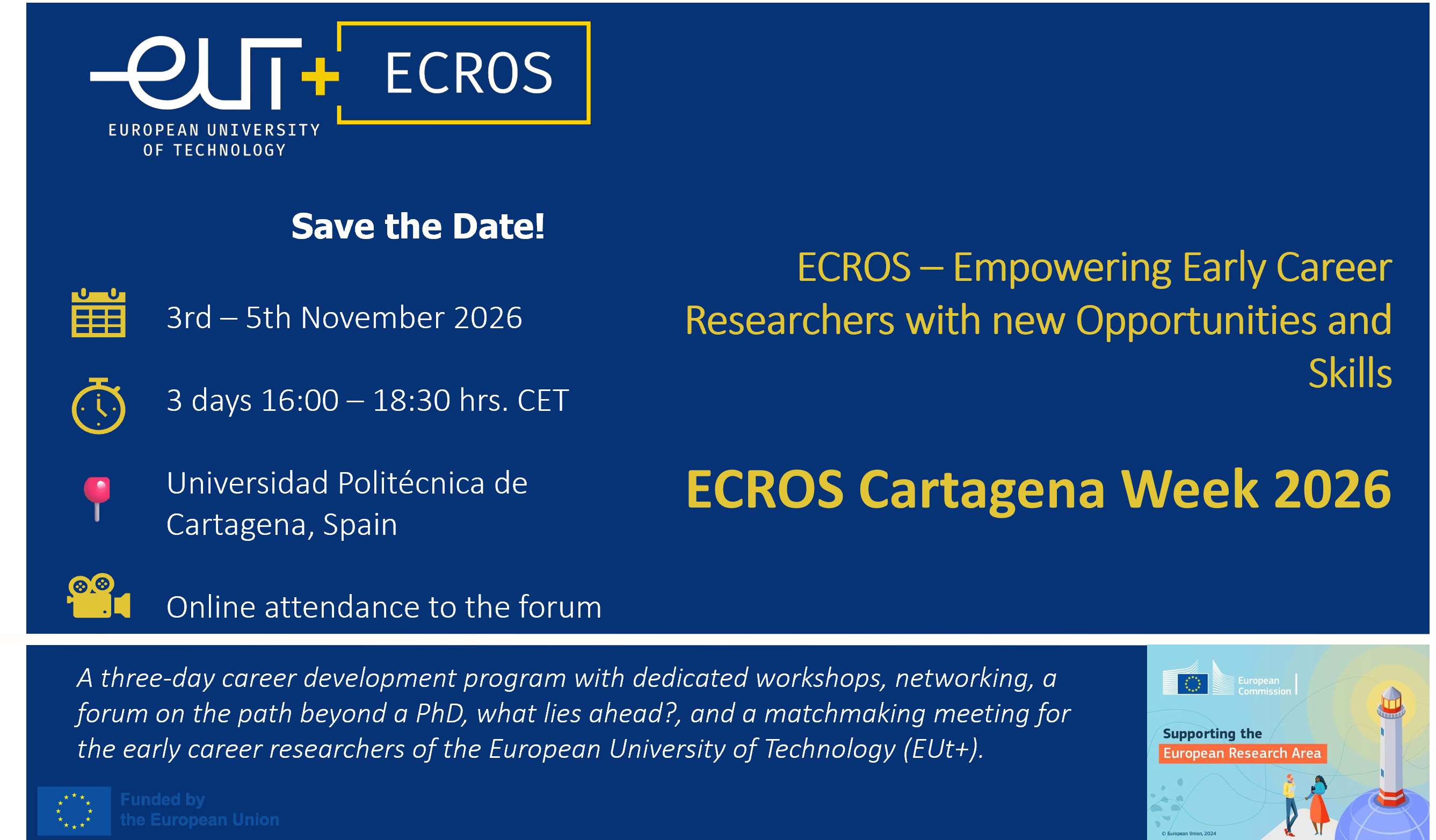 Imagen ECROS Cartagena Week 2026.  Desarrollo profesional para jóvenes investigadores